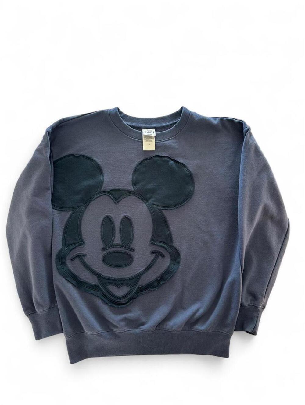 Disney Mickey Mouse Tonal Applique Crewneck Sweatshirt Slate Blue Small